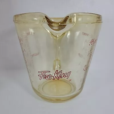 FIRE KING Vaseline Colored 2 Cup Glass Measuring Cup W Red Lettering #498 • $12