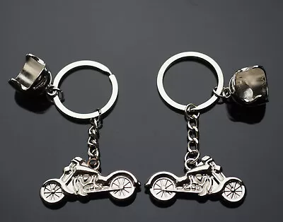 2x PCS Lot - Motorcycle & Helmet - Chrome Keychain Pendant Key Ring Gifts • $7.99