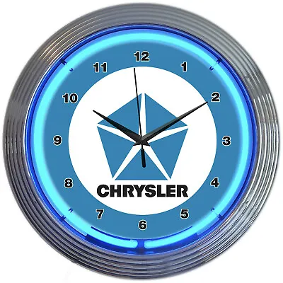 Chrysler Pentastar Logo Blue Neon Hanging White Wall Clock 15  Diameter 8CRYBL • $79.99