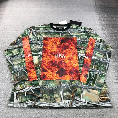 Hood By Air HBA Shirt Mens Large L HBA FLAMES FIRE Print All Over Print NWT • $148.88