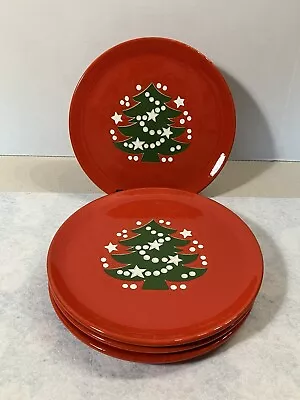 Waechtersbach Germany Christmas Tree Red Salad Plates 7 1/2  [Set Of 4] • $49.99