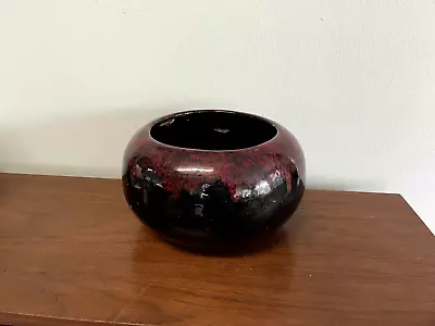 Vintage Frank Moreno Red Maroon And Black Drip Ceramic Pottery Planter Pot • $50