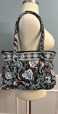 Vera Bradley Java Blue Tote Shoulder Bag Blue Brown Turquoise Purse Zip  • $23