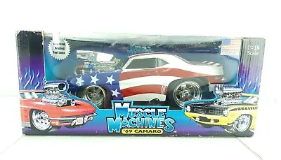 Muscle Machines '69 Camaro 1:18 Scale American Flag Die Cast Collectible Car VTG • $62.99