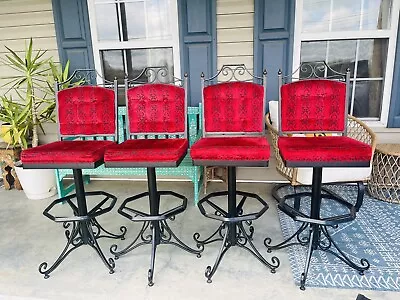 Mid Century Modern Chair Set Of 4 Chromcraft Tufted Velvet Swivel Bar Stools MCM • $1999.99