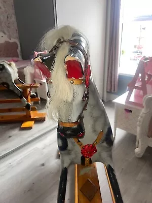 Vintage Traditional English Handmade Wooden Dapple Grey Rocking Horse 1980's • £450