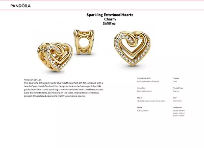 $65 • Buy New With Tags Pandora Shine Sparkling Entwined Hearts Charm 769270C01 - Rrp $109