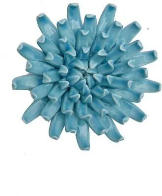 Modern Blue Ceramic Small Flower 3D Wall Art Sculpture Handmade Durable Decor • $70