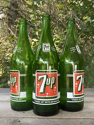 Vintage 7-Up Bottles Large Green Glass Grand Forks ND 1 Pint Soda Pop 1940s • $44.99