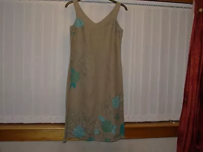 £5 • Buy Monsoon Beige/green/blue Linen A-line Unlined Dress Size 10-12 Bnwot
