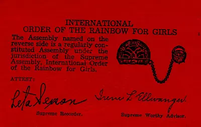 1964 Intl. Order Of The Rainbow For Girls Tiling Card Ypsilanti MI Red Card • $15.73