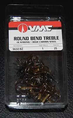 VMC 9650 Round Bend Treble Hooks Size 1 - Pack Of 25 9650BZ-01 Bronze 1X Strong • $5.89