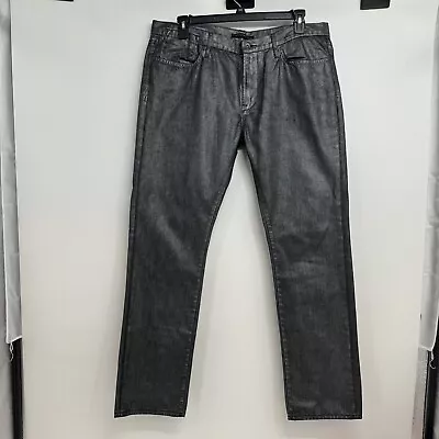 John Varvatos USA Bowery Jeans Mens Waxed Black Slim Straight Leg Denim W38XL33 • $59