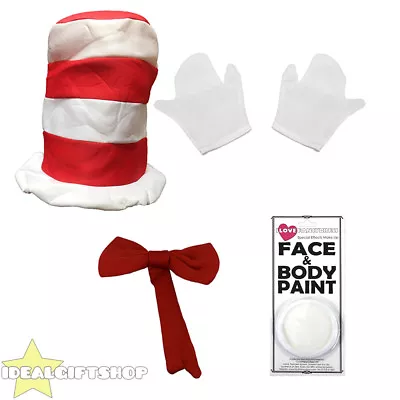 Crazy Cat Hat Gloves Bow Tie Facepaints School Book Week Day Costume Fancy Dress • £6.99