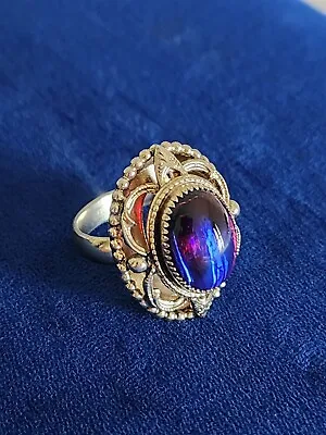 Vintage Whiting & Davis Gold Tone  Dragon's Breath Ring With Adjustable Band • $64.99
