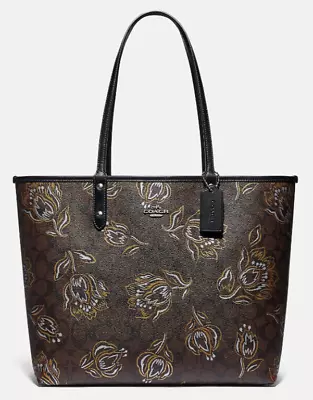 Floral Leather COACH City Tote Signature Canvas Large Bag Handbag F78282 • $150