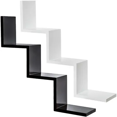 Floating Shelf In Zig Zag Style | Wall Mounted Shelves Corner Unit Bookshelf • £26.99