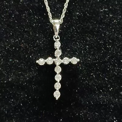 Sterling Silver Cross Pendant Necklace With Diamonds 2.40g • $9.99