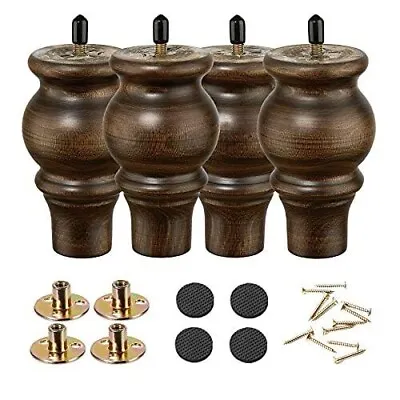 SHANJUE Wood Furniture Legs 5 Inch Sofa Legs Set Of 4 Round Brown Couch Feet ... • $29.99