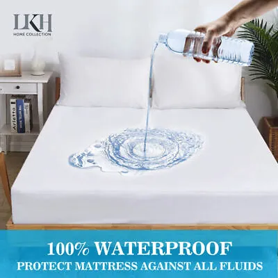 Waterproof Mattress Protector Terry Towel Deep Pocket Elastic Fitted Bed Sheet • £5.99