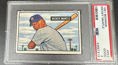 1951 Bowman #253 Mickey Mantle Rookie RC PSA 2 Very Clean • $12999.95