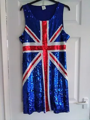 Ladies LoveFan Union Flag Sequin Stretch Sleeveless Dress Size X/L 40    • £4.99
