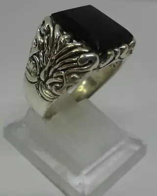 Classic Gents Sterling Silver Mens Black Onyx Scroll Style Ring Size 12 11.9 GR • $39
