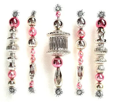 5 Vintage & Modern 4  PINK Mercury Glass Garland Bead TINSEL Icicle ORNAMENTS • $29.99