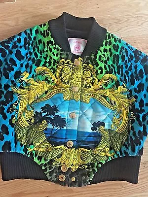 Versace X H&M Cropped Baroque Print Velvet Bomber Kanye Jacket Size 4 • $350