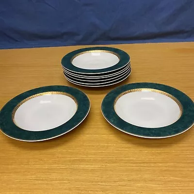 8 RETRONEU Imperial Collection Fine China MALACHITE 9” Rimmed SOUP BOWLS • $91