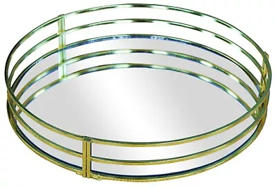 Large 30cm Round Gold Deep Tray With Mirror Tray Heavyweight Serving Tray • £16.99