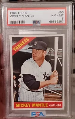 1966 Topps #50 Mickey Mantle PSA 8 NM-MT New York Yankees HOF • $3975