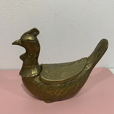 Mid Century Brass Bird METAL SCULPTURE TRINKET BOX PHEASANT Vintage • $45