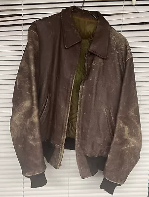 Vintage Leather A2 Bomber Style Jacket Stiff Scuffed 36? • $90