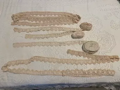 Vintage Cotton Lace Trim Ribbon Crochet Style Beige - Many Yards! • $20