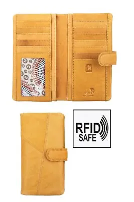 Prime Hide Crumble Mustard Yellow Leather Bifold Wallet Purse RFID Blocking New • £32