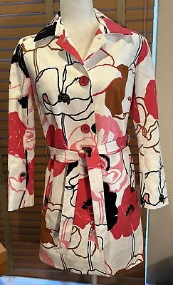 MILLY New York Pink White Floral Belted Trench Coat Size 4                P17836 • $59.99