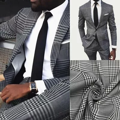 Business Plaid Mens Suits Slim Fit Tuxedos Formal Prom Check Groom Party Wedding • $60.79