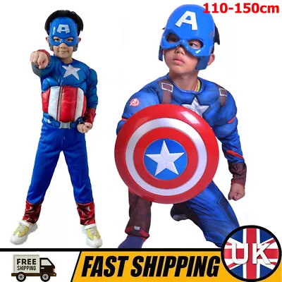 Boys Marvel Captain America Costume Avengers Child Superhero Fancy Dress Outfit • £9.33