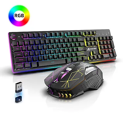 Wireless Gaming Keyboard And Mouse Combo RGB Backlit Rechargeable For PC Mac PS4 • $41.99