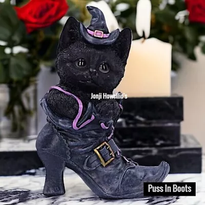 Puss In Boots Black Witches Cat Figurine Sculpture Ornament Gothic Pagan Wiccan • £16.90