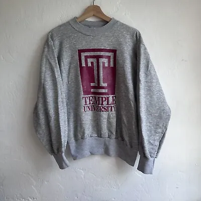 Vintage 80s Champion Crewneck Sweatshirt Grey Temple University Large • $49.88