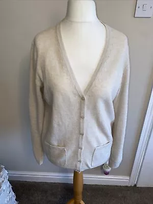 ISLE Cardigan UK 14-16 Oatmeal Merino Wool • £10