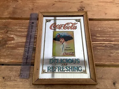Vintage Coca Cola Advertising Pub Bar Man Cave Mirror Wood Frame 12” X 8” Retro • £19.99