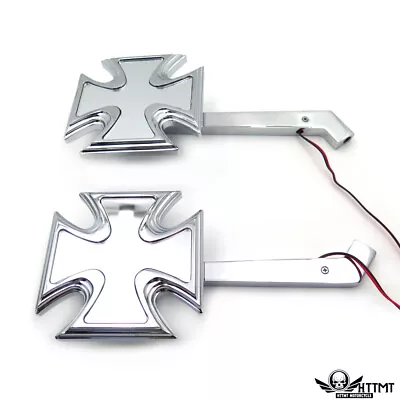 Motorcycle Rearview LED Turn Signal Maltese Cross Mirrors For Harley Springer • $40.25