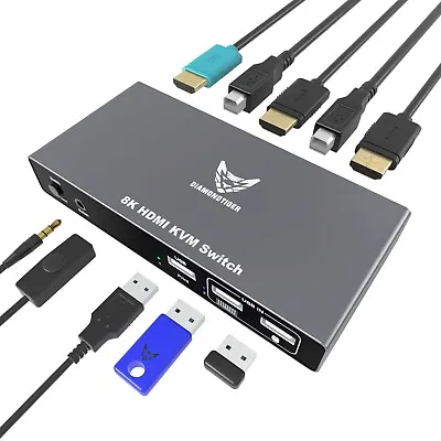 8K HDMI KVM Switch 1 Monitors 2 Computers 8K@60Hz 2 Port HDMI 2.1 W 3 USB Ports • $21.59