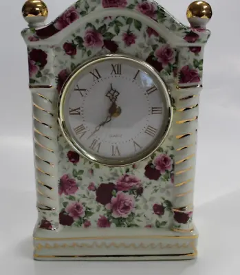 Vintage -Chintz Column - Porcelain Rose Garden/ Gold Accents Mantel Clock • $20