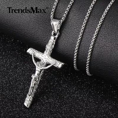 Men Stainless Steel Jesus Christ Crucifix Cross Pendant Necklace 16-24  Chain  • $12.34