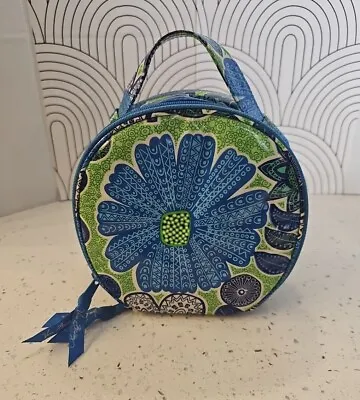 Vera Bradley Blue Floral Design Hat Box Makeup Case Zipper Pulls Handle   • $19