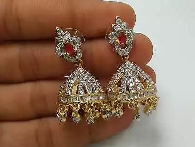 Ethnic Indian Gold Tone Bollywood Designer Earrings Jhumki Bridal AD Jewelry Set • $16.99